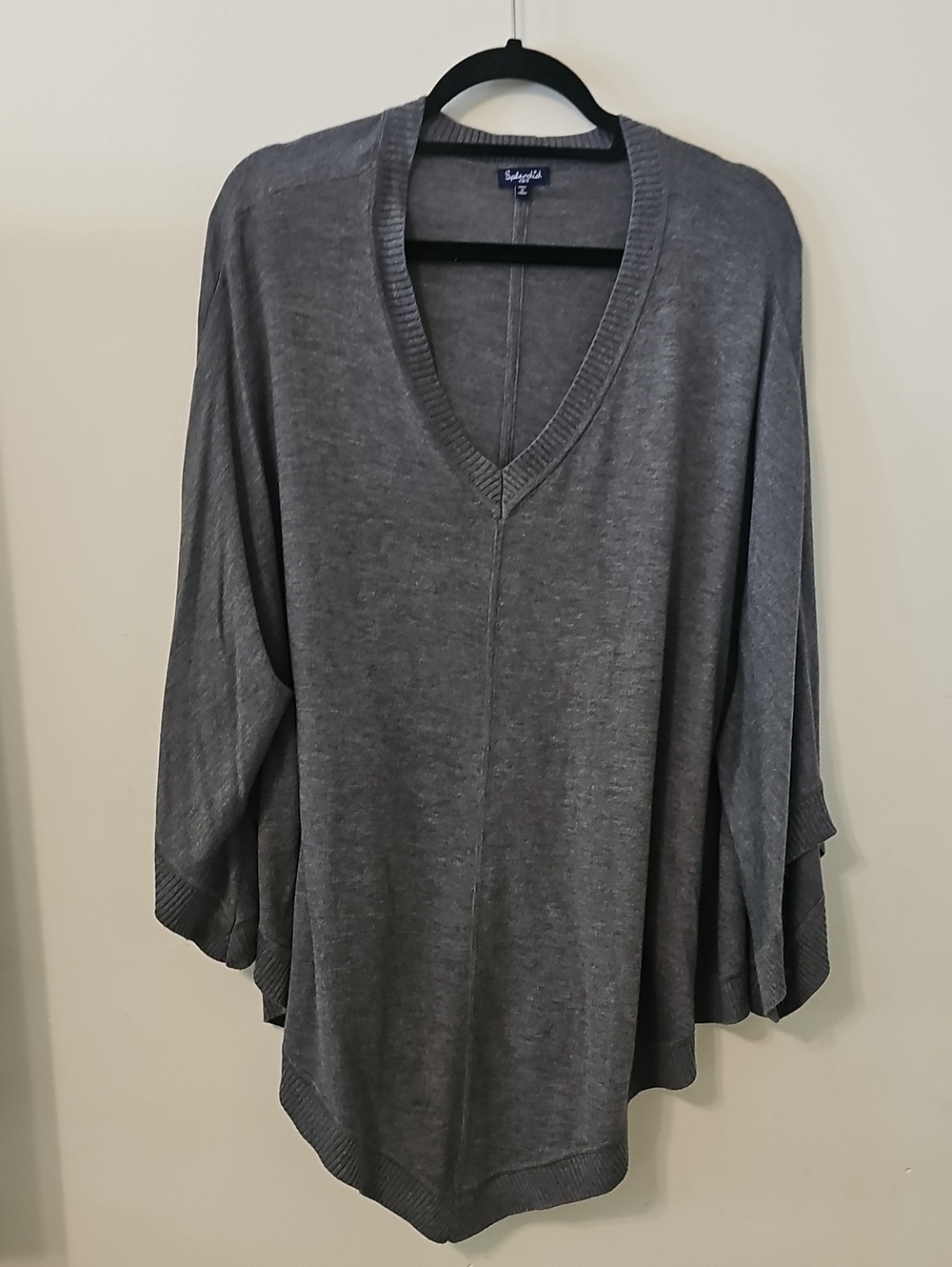 Splendid Charcoal V-Neck Knit Poncho